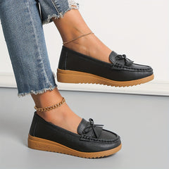 Women's Bow Wedge Loafers Comfy Slip On Shoes Casual Walking