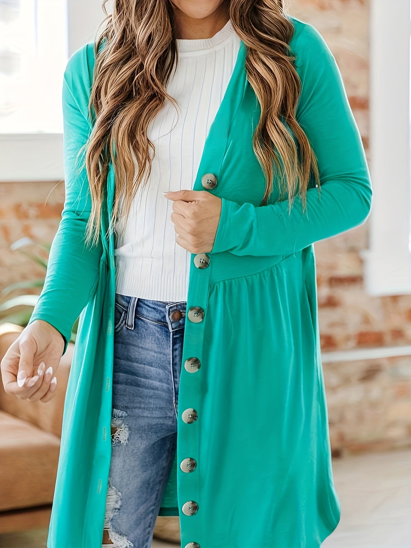  Solid Long Sleeve Cardigan