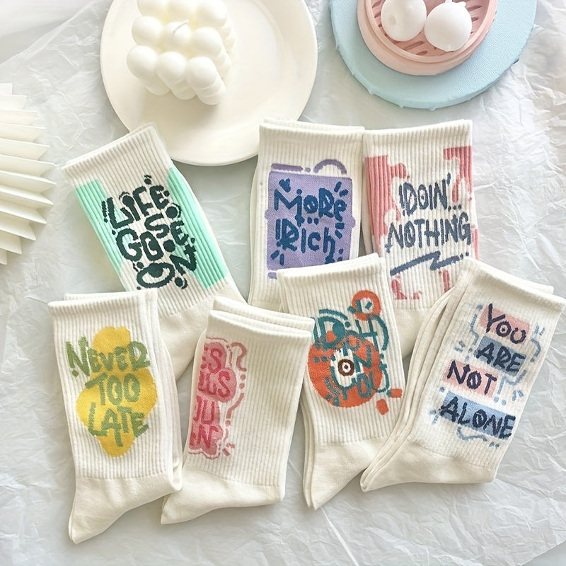 7 Pairs Letter Print Socks Women's Mid Tube Stockings