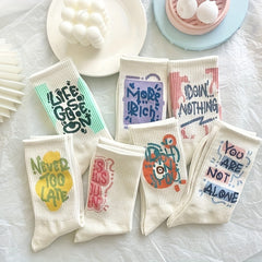7 Pairs Letter Print Socks Women's Mid Tube Stockings