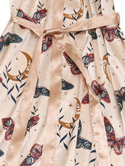  Satin Butterfly Print Long Sleeve Sleepwear Robe
