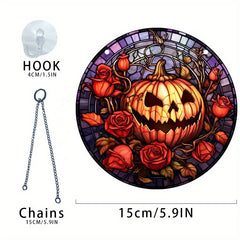 Halloween Acrylic Pumpkin Happy Face Glass Hanging Decoration