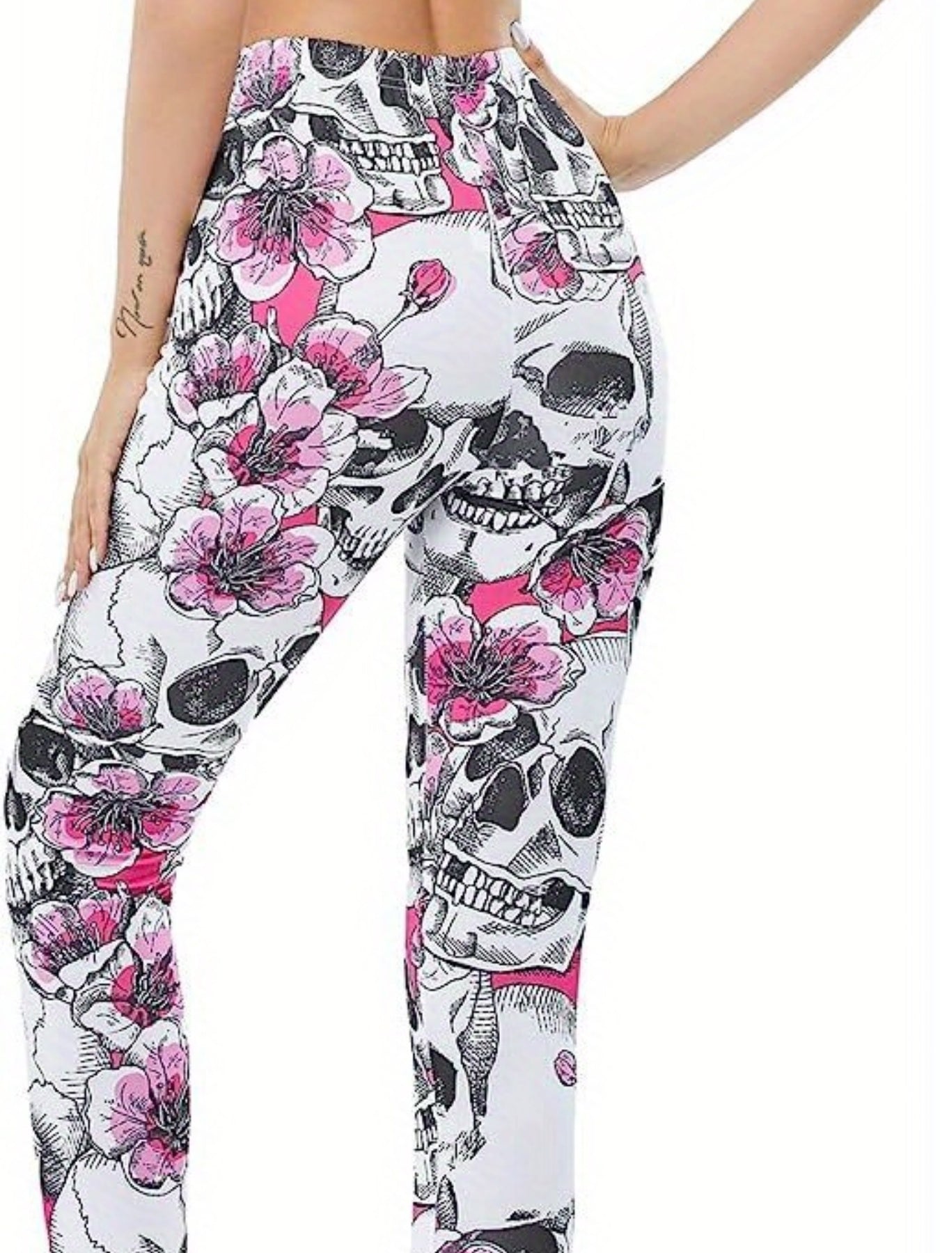 Skull & Floral Print High Waist Leggings
