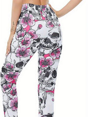 Skull & Floral Print High Waist Leggings