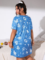  Constellation Print Short Sleeve Round Neck Sleep Dress
