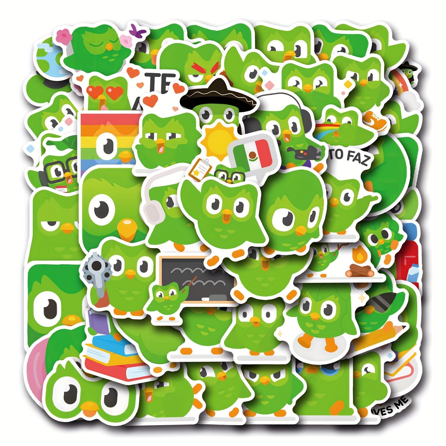55 Duolingo Cartoon Stickers for Personalizing Items