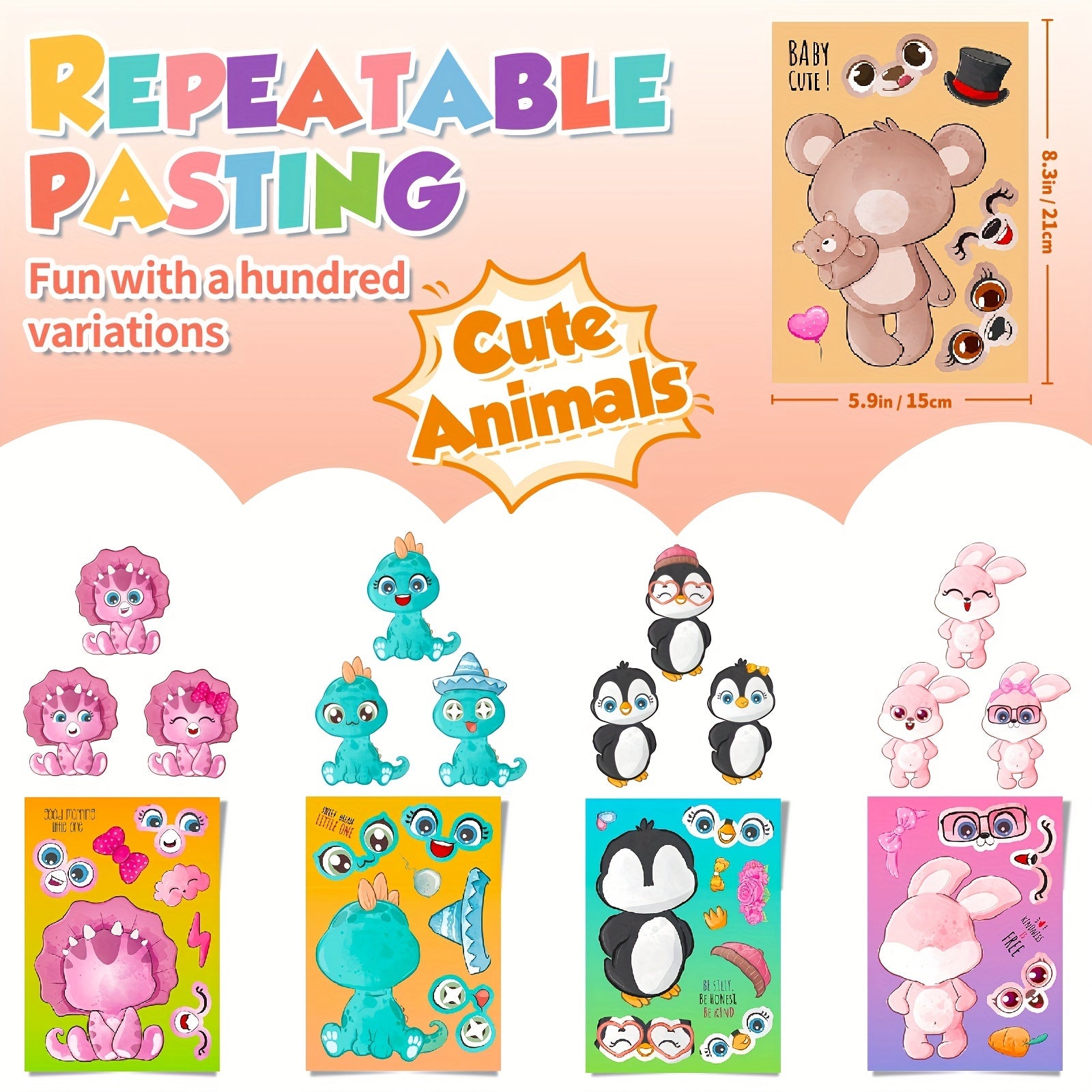 6pcs Animal Mixed Stickers for Crafting Party Favors
