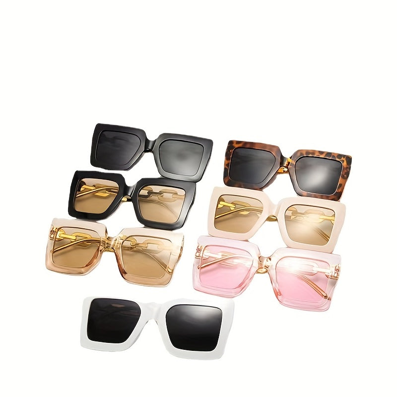 Oversized Square Frame Sunglasses Block Glasses Chain Temple Eyewear