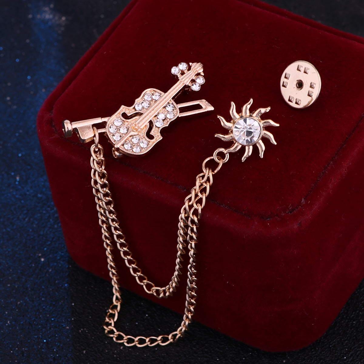 Men's Music Style Violin Tassel Chain Brooch Note Suit Accessories
