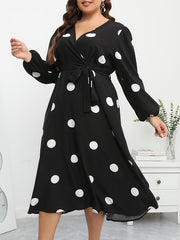  Polka Dot Lantern Sleeve Midi Dress