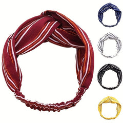 Striped Pattern Headband Cross Knot Hair Band Elastic Hair Band