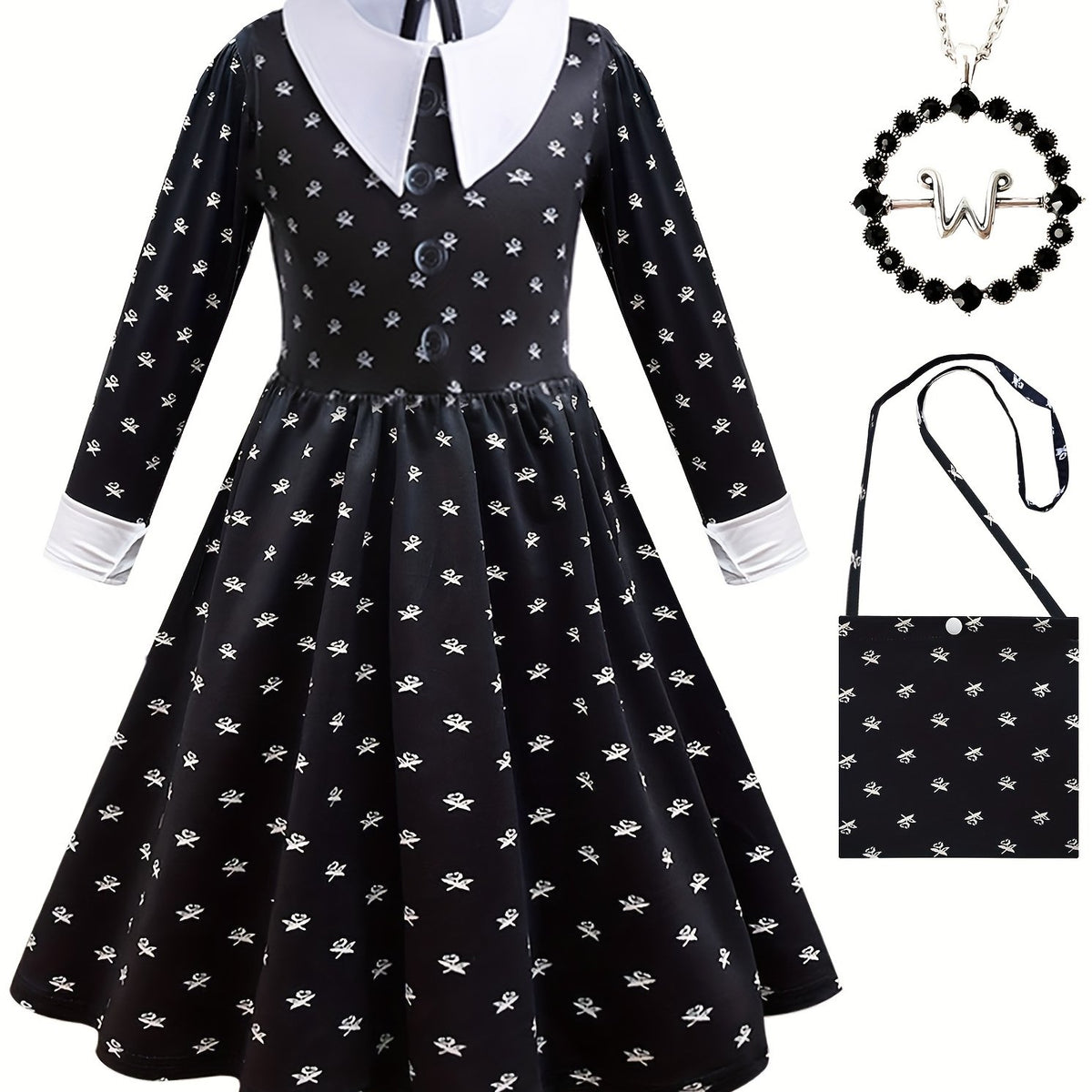 Kids Girls TV Series Princess Costume Dress Set with Wig & Necklace