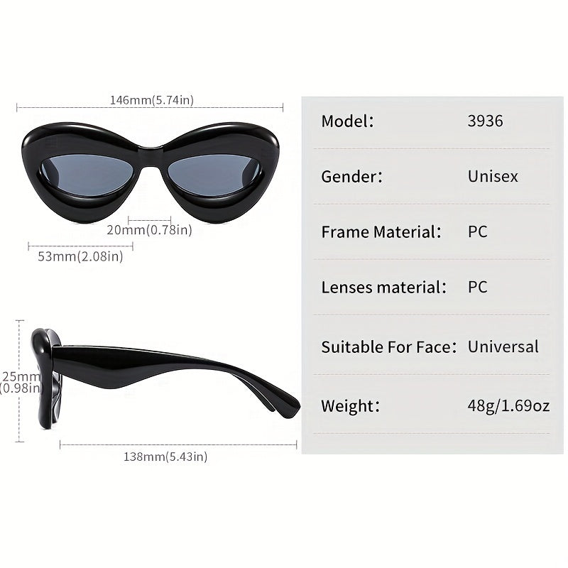 Y2K Inflated Cat Eye Sunglasses For Women Men Block Thick Lip Glasses