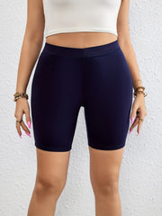  Women's Sports Shorts Solid Medium Stretch Biker Shorts
