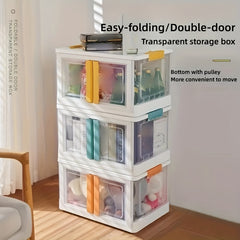 Foldable Storage Bins With Lid Transparent Double Open Door Fold Box