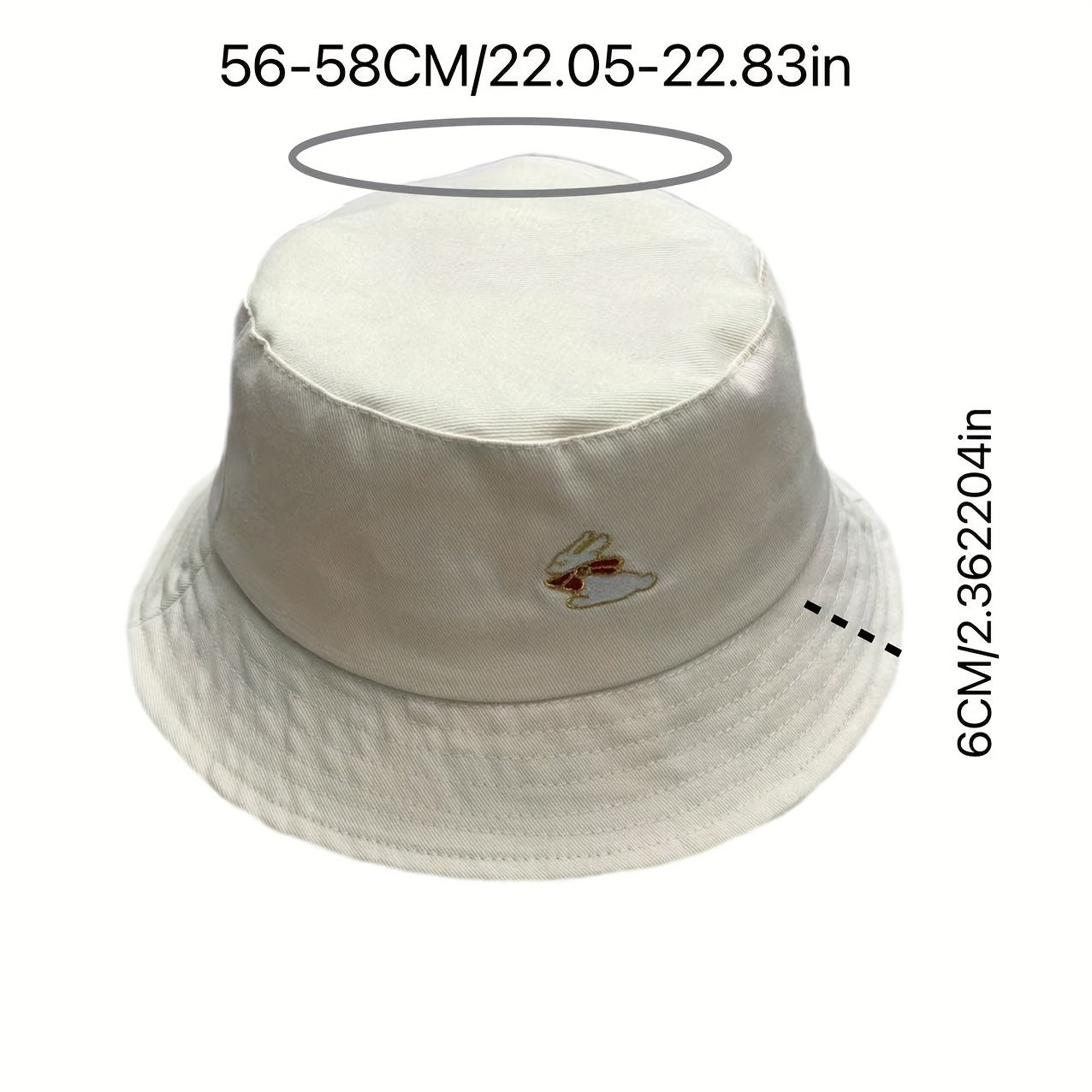 Rabbit Embroidery Bucket Hat for Women