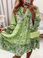  Boho Dress Women's Plus Floral Print Long Sleeve Smock Dress