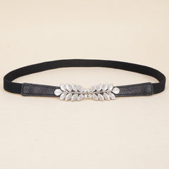 Leaf Buckle Elastic Belt Set For Jeans Dress Shirt