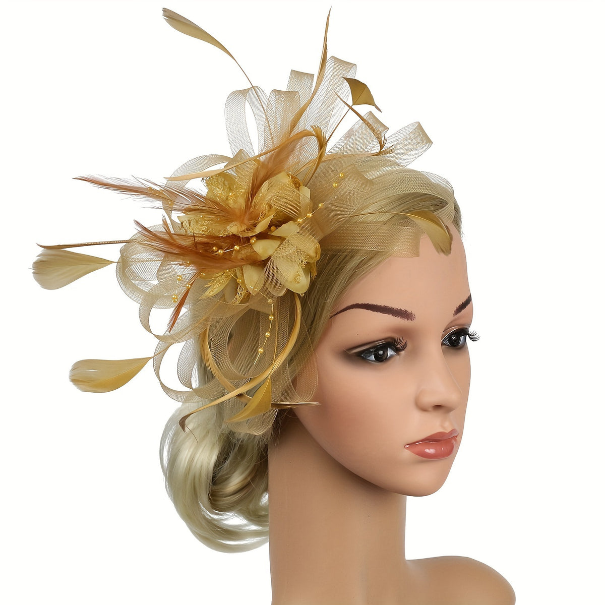 Women Mesh Flower Feather Fascinator Headband With Clip