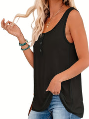  Button Decor Tank Top Round Neck