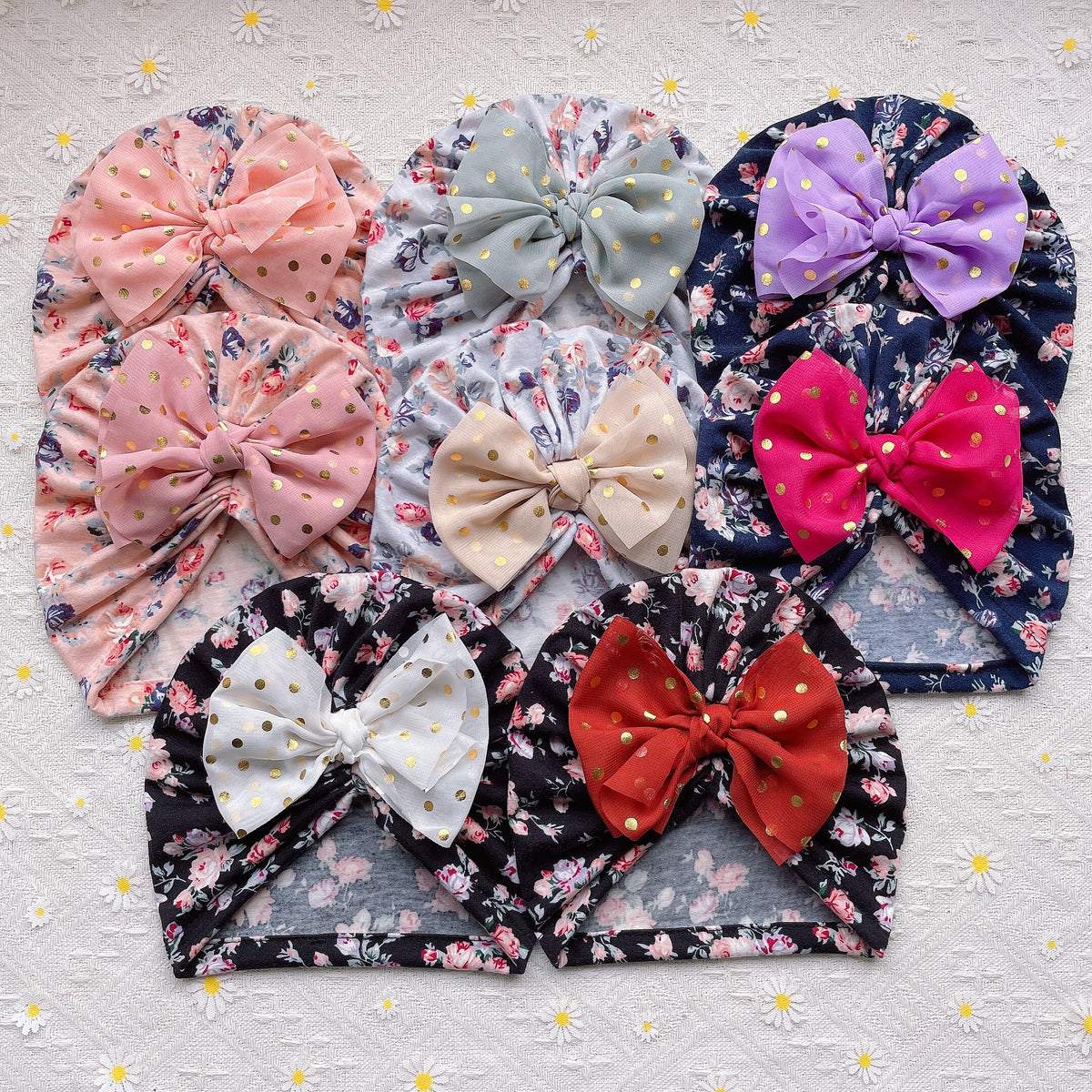 Breathable Floral Baby Hat with Sequin - 8pcs