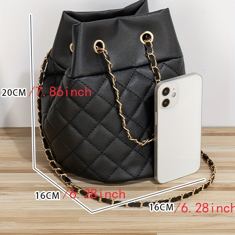 Minimalist Bucket Bag Argyle Pattern Shoulder Bag