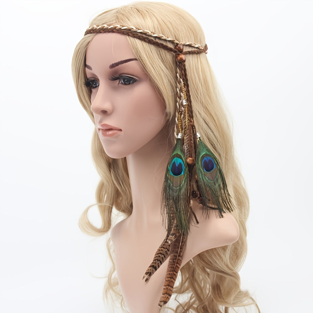 Indian Peacock Feather Headband Boho Hairband Headdress