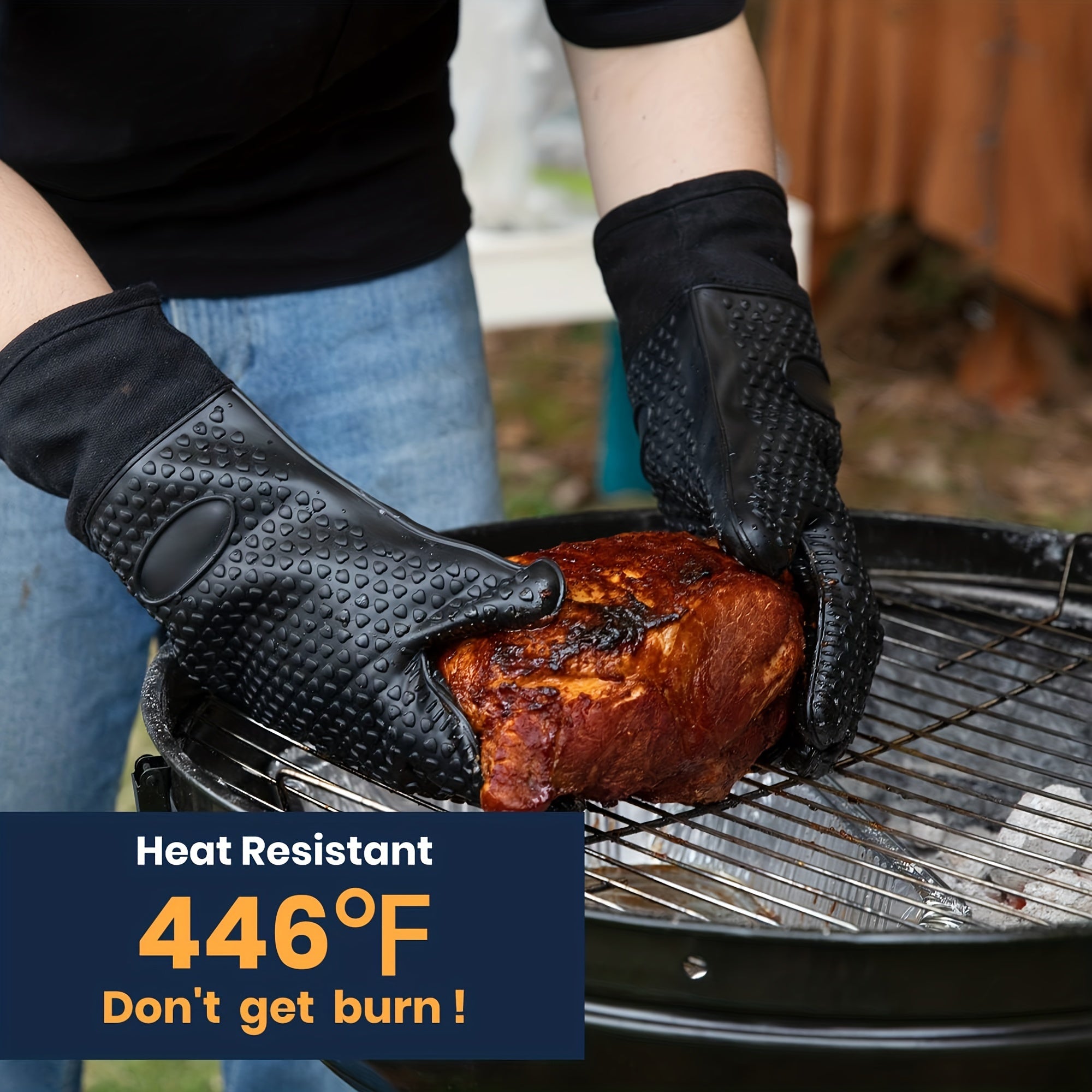 2pcs Silicone BBQ Gloves Heat Resistant Grilling Oven Mitts