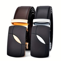 Men's Leather Belt Automatic Buckle Business Waist Strap