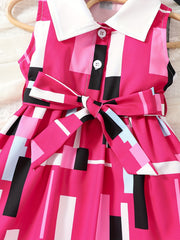 Toddler Girls Sleeveless Abstract Graphic Button Belted Dress