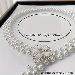 Faux Pearl Girdle Flower Decor Elastic Dress Waistband Chain Belts
