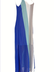  Colorblock Stripe V Neck Loose Fit Cami Summer Dress