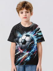 Football 3D Print Boy's Tee Short Sleeve Crew Neck Comfy T-shirt