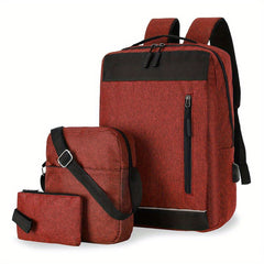 3pcs Business Commuter Laptop Backpack Set with USB Charging Port