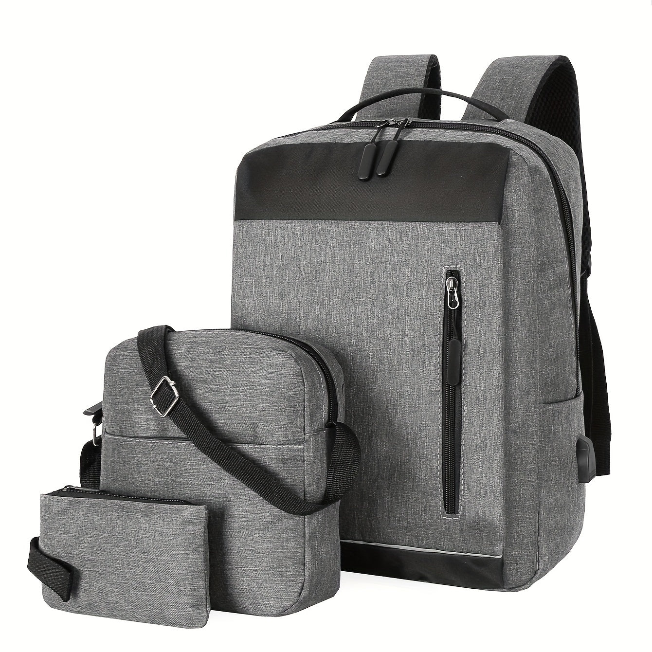 3pcs Business Commuter Laptop Backpack Set with USB Charging Port