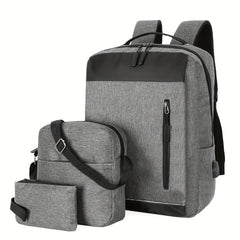 3pcs Business Commuter Laptop Backpack Set with USB Charging Port