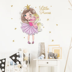 Girl & Unicorn Wall Sticker Self Adhesive Little Princess Peel & Stick Decor