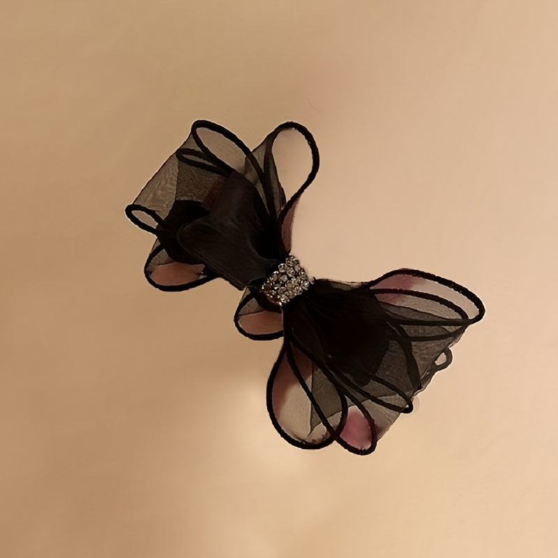 Mesh Bow Hair Ring Rhinestone Bow Ponytail Hair Rope Women's Hair Accessories