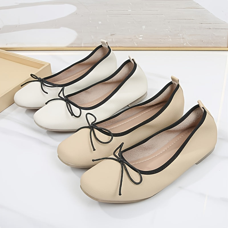 Soft Women's Flat Shoes Bow Decor Square Head Ballet Shoes