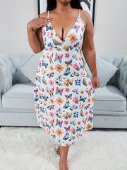  Nightdress Women's Butterfly & Floral Print V Neck Sleep Dress