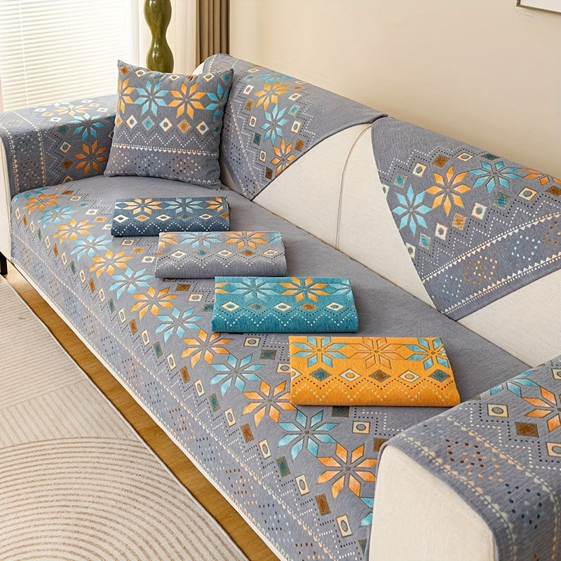 Boho Embroidery Sofa Slipcover Non Slip Furniture Protector for Home Decor