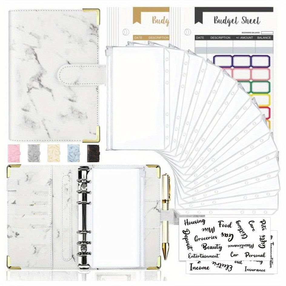 Cross Border A6 Binder Marble Notebook PU Leather Cash Budget Book