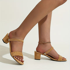 Women's Chunky Heeled Sandals Open Toe Slip On Mid Heels Two way Wear