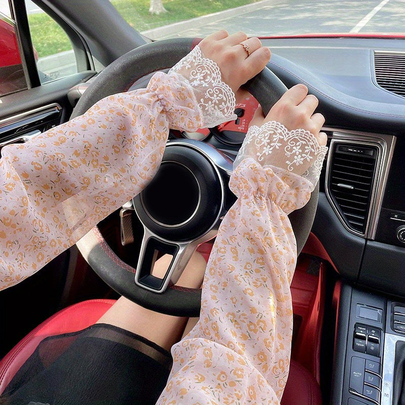 Boho Floral Print Sunscreen Sleeves Breathable UV Protection Gloves