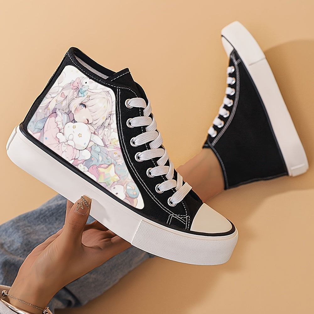Women's Comic Pattern Canvas Shoes Lace Up Lightweight