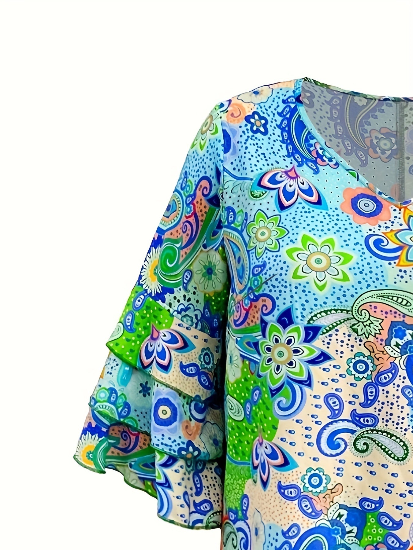 Boho Dress Women's Paisley Floral Print Bell Sleeve Mini Dress