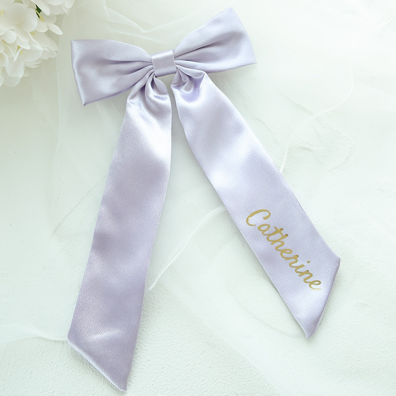 Custom Ivory Satin Hair Bow & Monogram Barrette Bridal Accessory