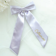 Custom Ivory Satin Hair Bow & Monogram Barrette Bridal Accessory