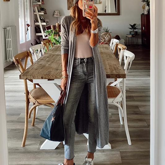  Heathered Long Sleeve Open Front Cardigan