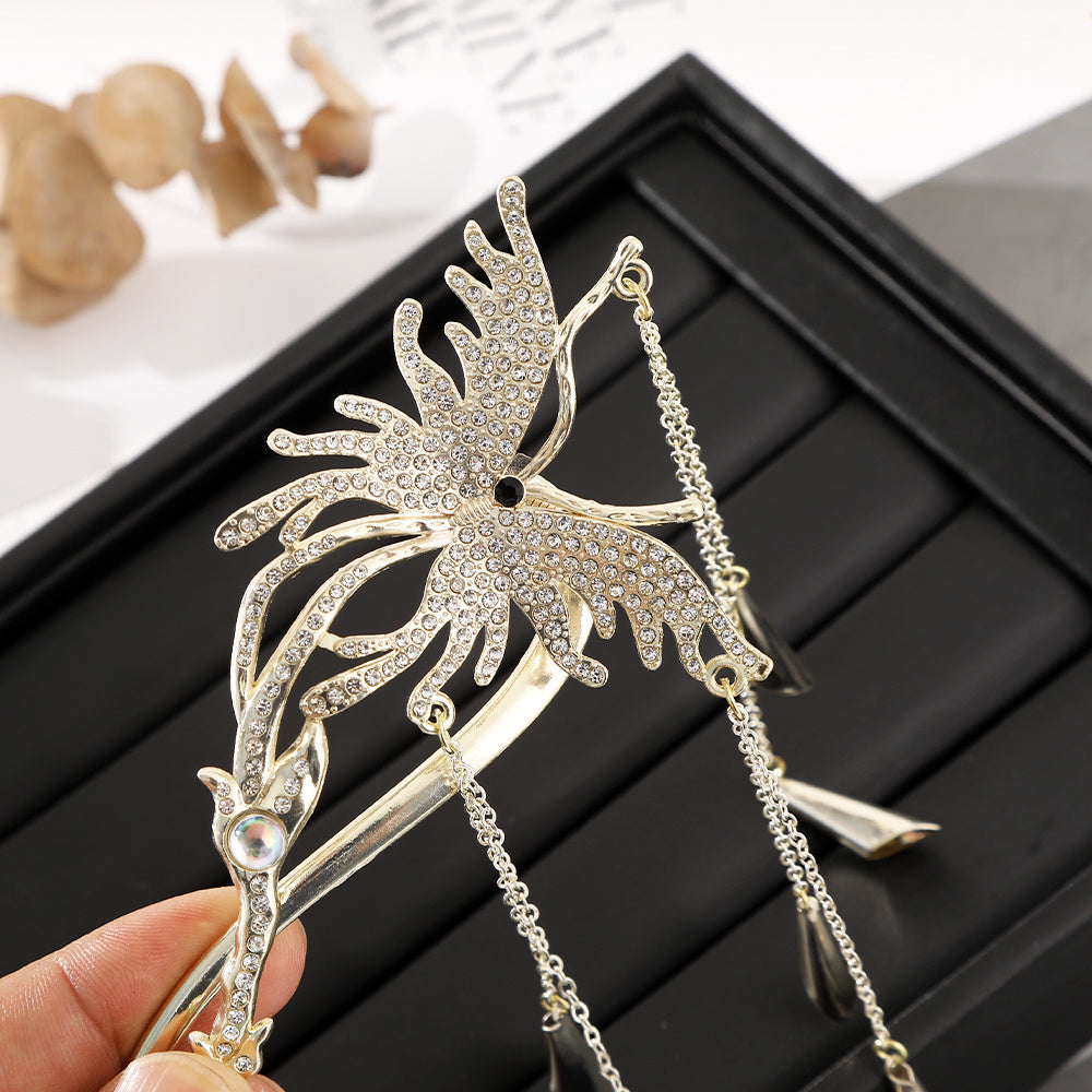 Golden Butterfly Rhinestones Wind Chimes Hair Clips